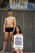 Activistas semidesnudos en Valencia por el Día Mundial del Veganismo