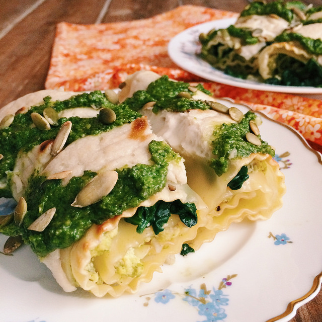 Canelones de pesto y espinacas 