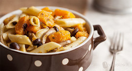 Penne con setas y calabaza